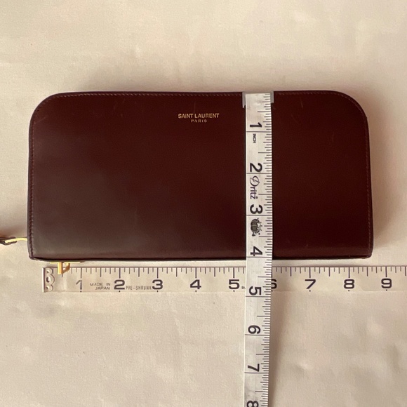 Saint Laurent Zip Around & Push Lock Closure Maroon Leather Wallet - Picture 6 of 13